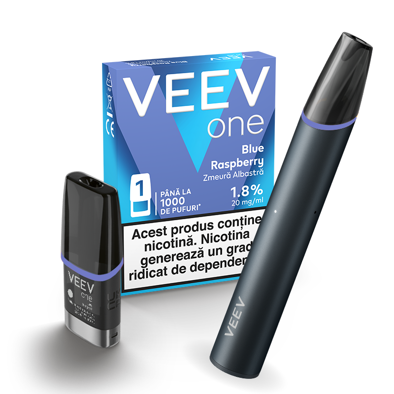 Dispozitivul VEEV NOW ultra si capsule veev one Blue Raspberry